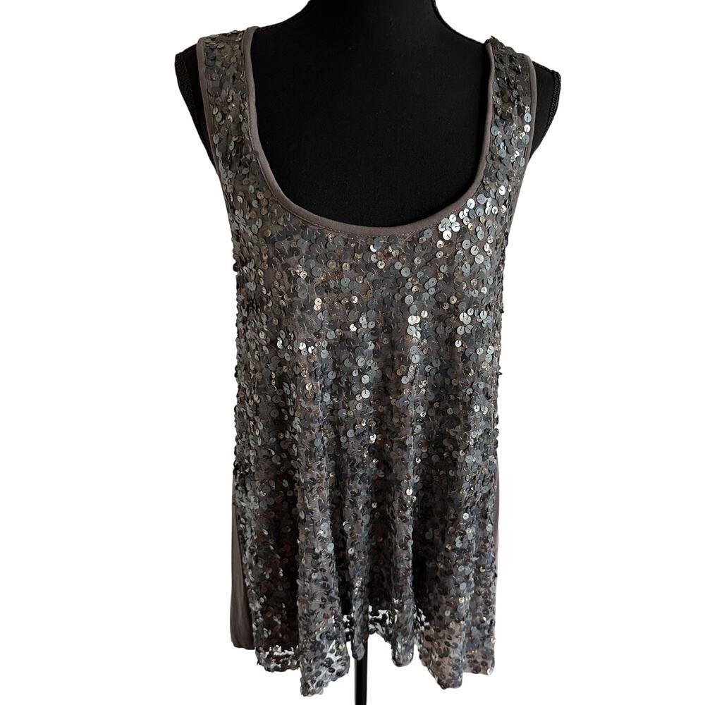 Gudi - Silver Metallic Sequin Front Tank Top - XL